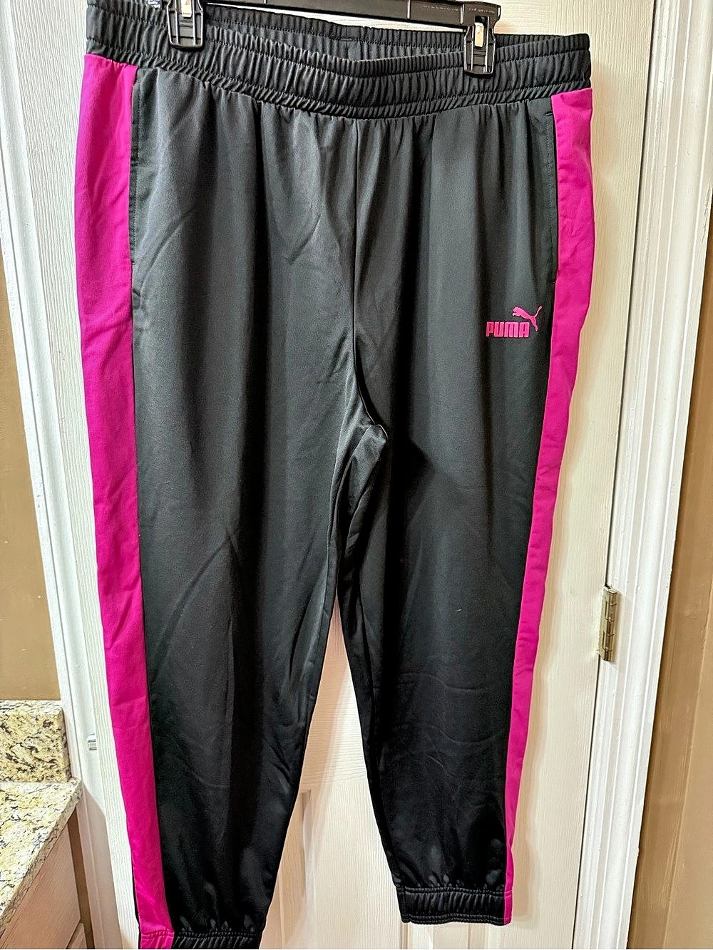 Puma Color Block Track Pants in Black & Pink Size XL